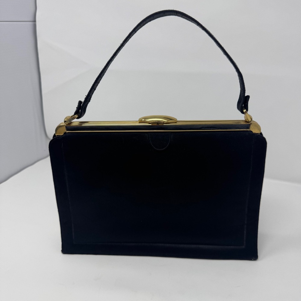 VTG 50's Mel Ton‎ Velvet Handpack Purse Black Gold Kiss Lock Clasp Quiet Luxury